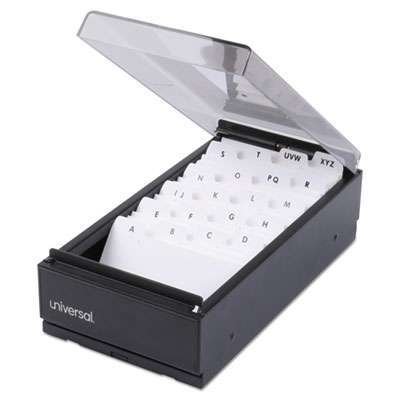 Universal Business Card File, Holds 600 2 x 3.5 Cards, 4.25 x 8.25 x 2.5, Metal/Plastic, Black