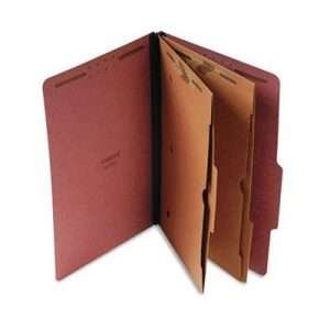 Universal Six-Section Classification Folder w/ Pockets, 2 Dividers, Legal Size, Red, 10/Box