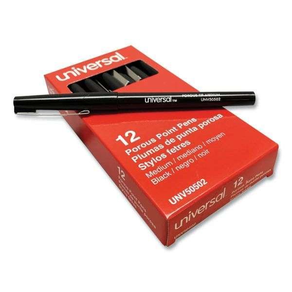 Universal Porous Point Pen, Black Ink, Pack of 12 - Image 3